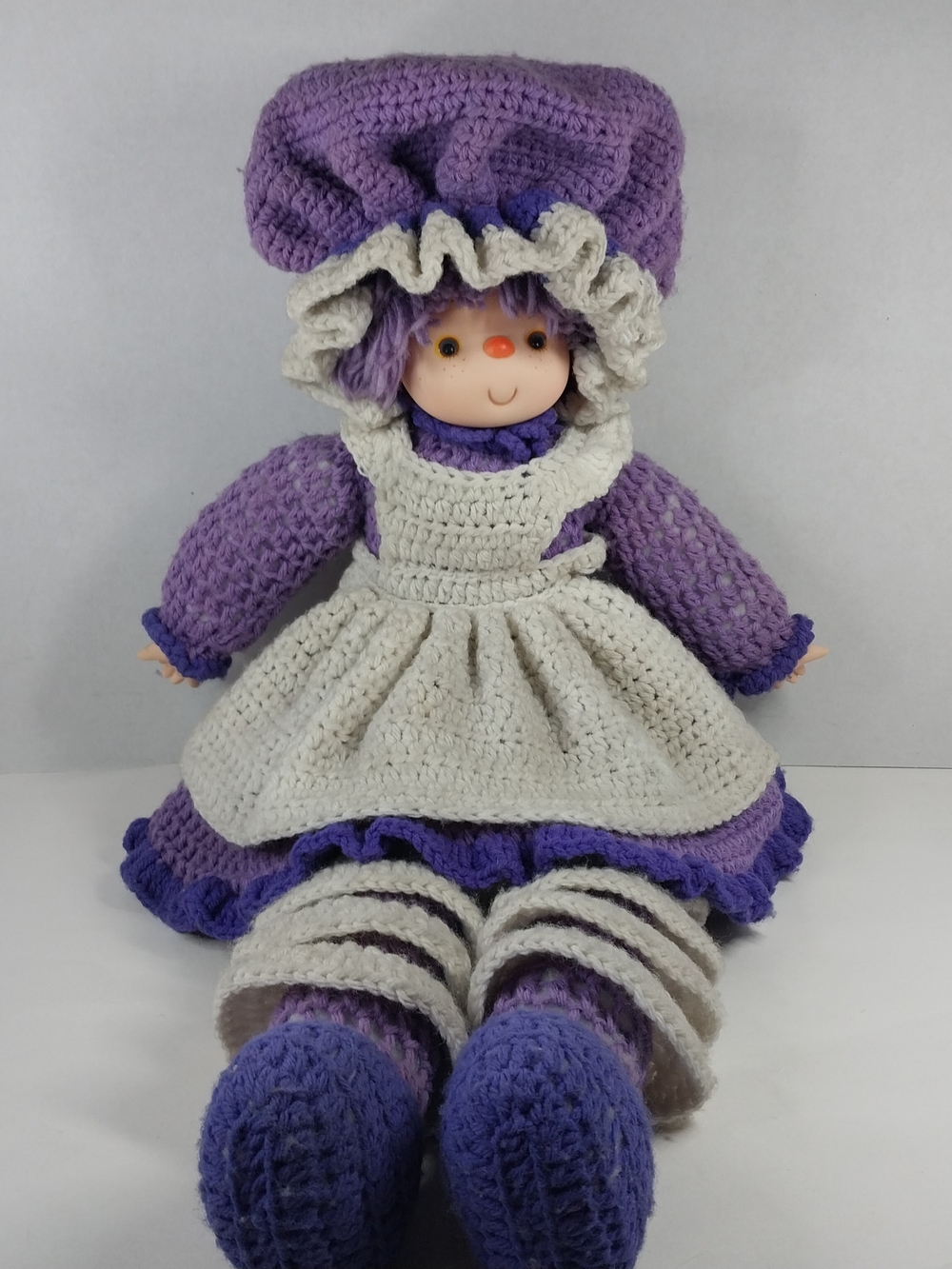 Vtg 80s Strawberry Shortcake Grape Jelly Yarn Doll Crochet Handmade Purple 27"